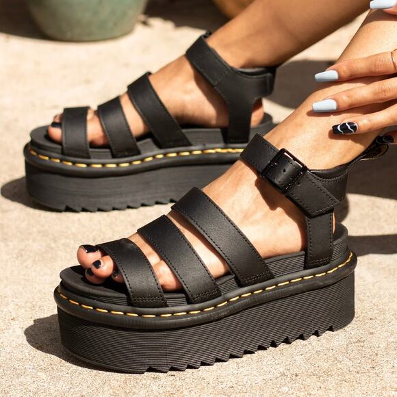Dr. Martens Shoes - Dr Martens Blaire Quad Hydro Leather Platform Sandals Flatform Doc Martens